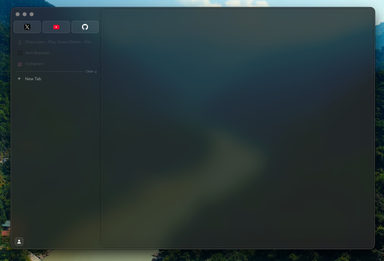 Axis Browser with sidebar and glass-style interface